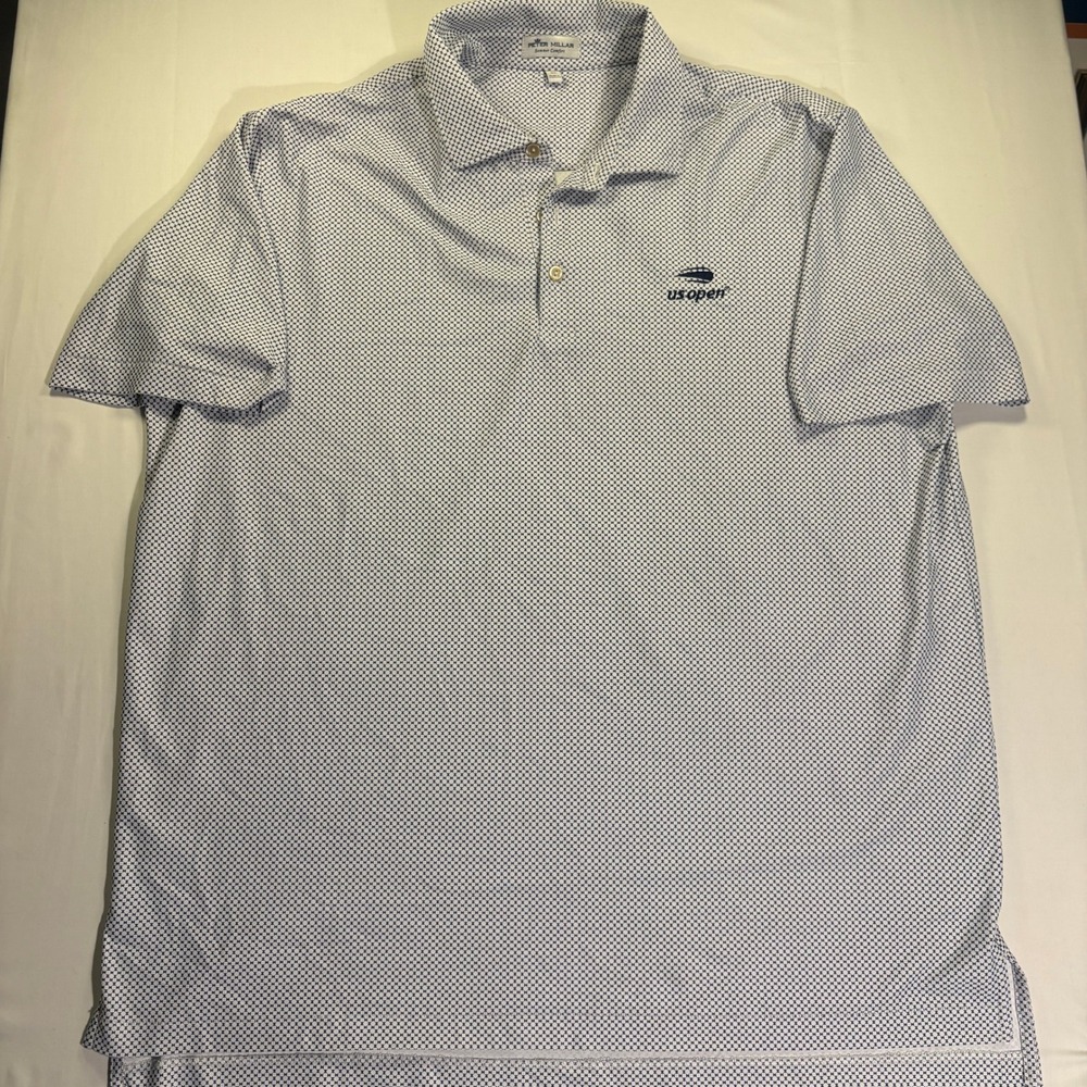 Peter Millar Summer Comfort US Open Polo Shirt Mens XL White Tennis Geometric